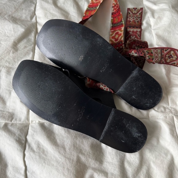 Zara BOHO Aztec ribbon wrap leather sandals - Picture 8 of 9